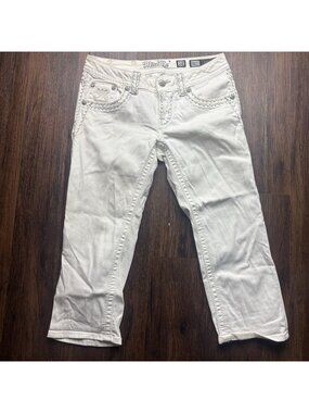 Miss Me Cuffed Capri Jeans White Low Rise Embroidered Women’s Size 28